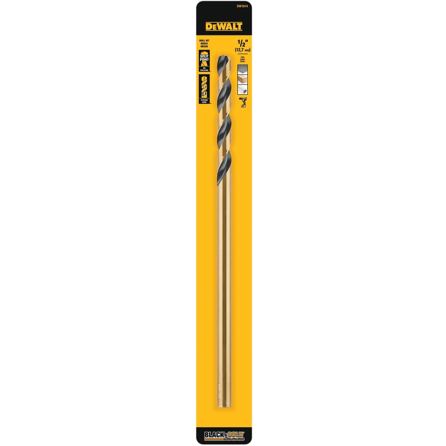 DeWalt Black & Gold 1/2 in. X 12 in. L High Speed Steel Split Point Aircraft Drill Bit Straight Shan