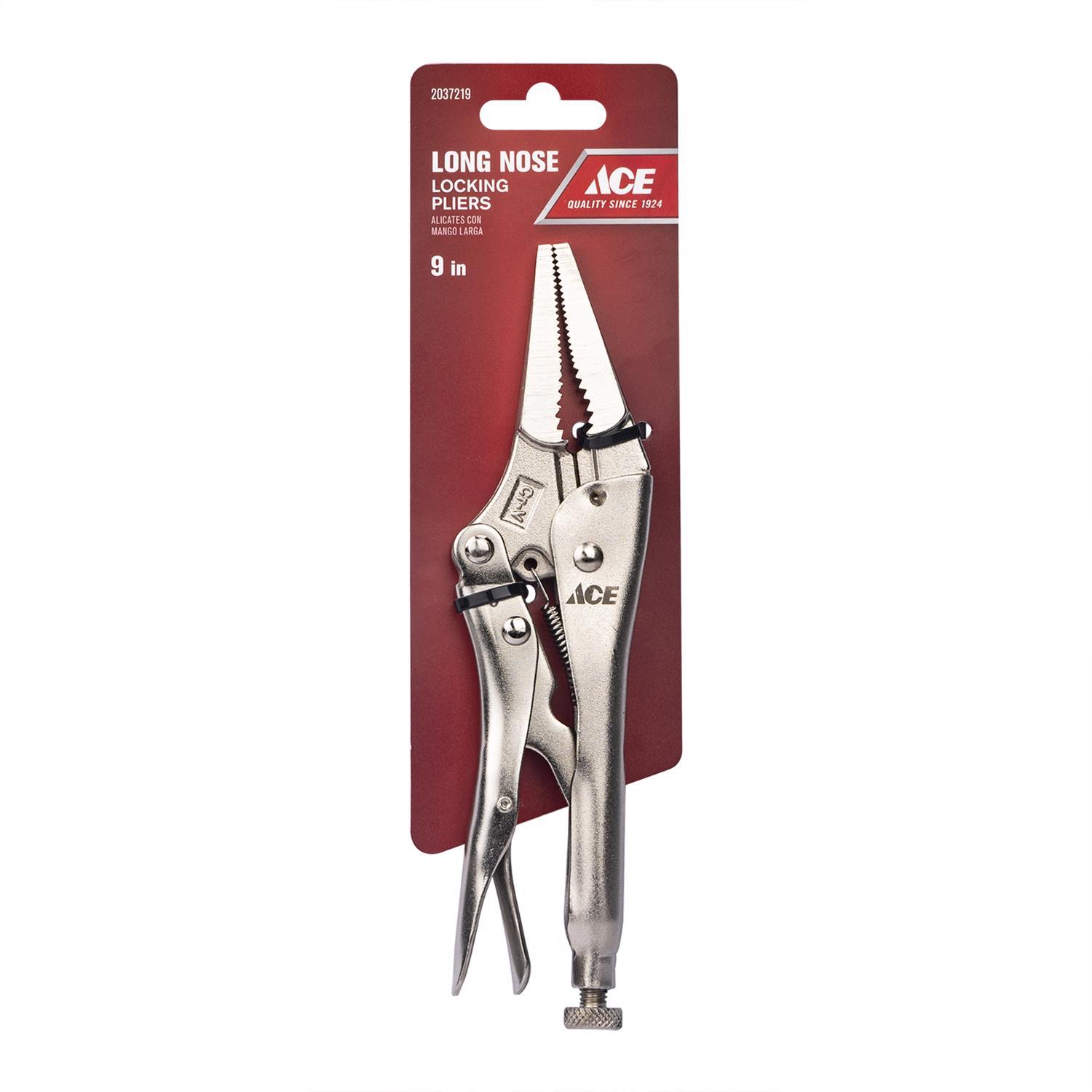 Ace 9 in. Chrome Vanadium Steel Long Nose Locking Pliers