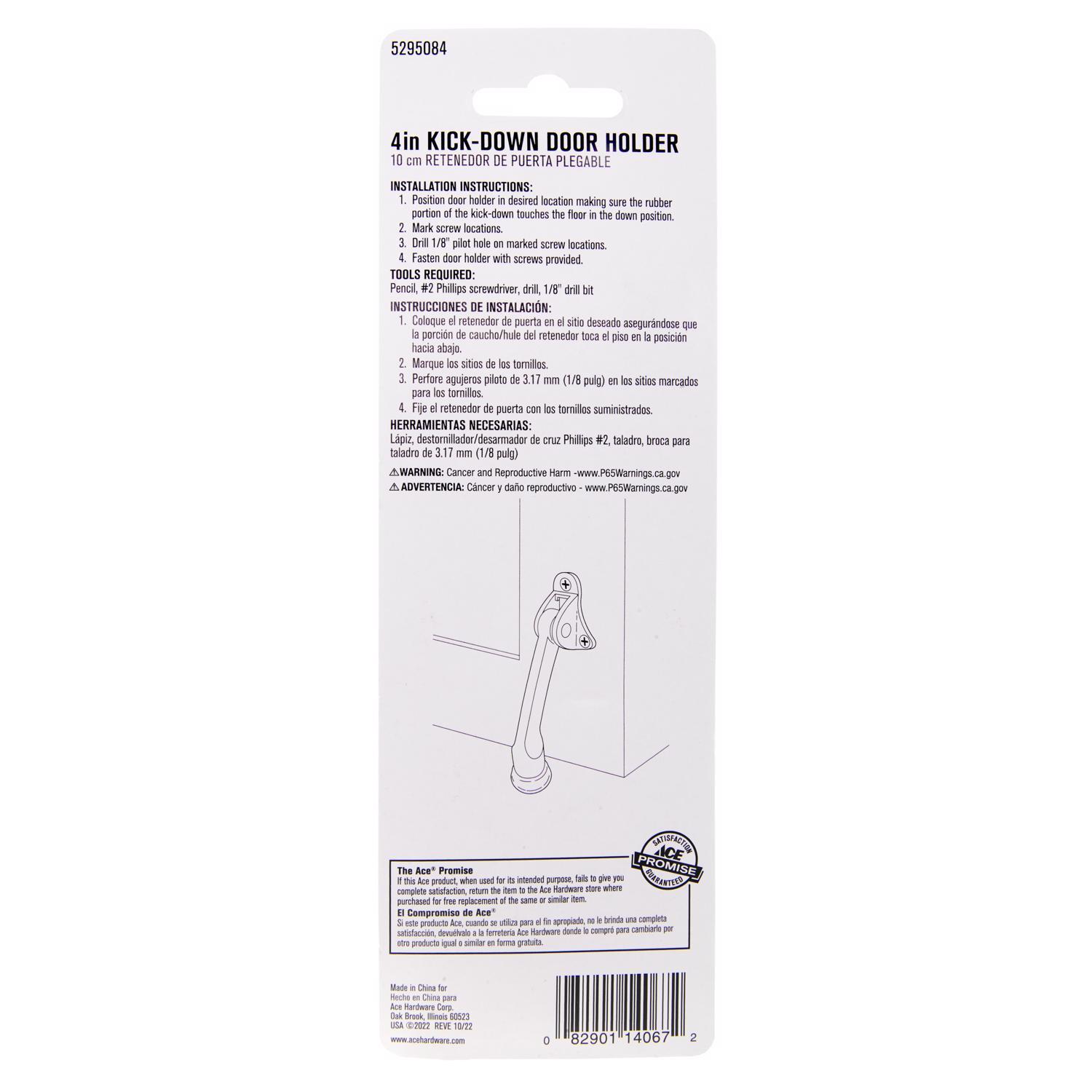 Ace 4 in. W Metal Bright Gold Kick-Down Door Holder Mounts to door and wall 0 in.