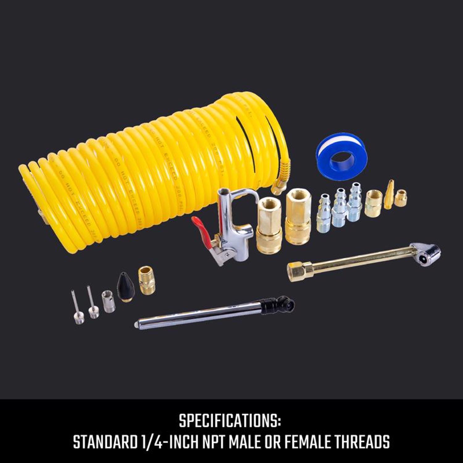 Precision Auto Lab 20-Piece Air Compressor Accessory Kit With 25ft Nylon Hose