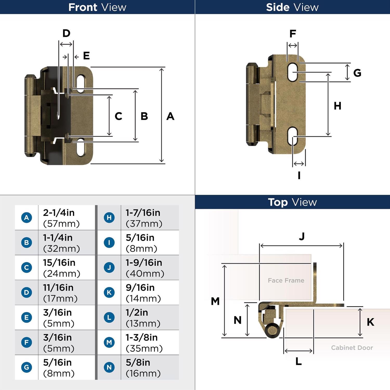 Amerock 1-1/2 in. W X 2-1/4 in. L Burnished Brass Steel Self-Closing Hinge 2 pk
