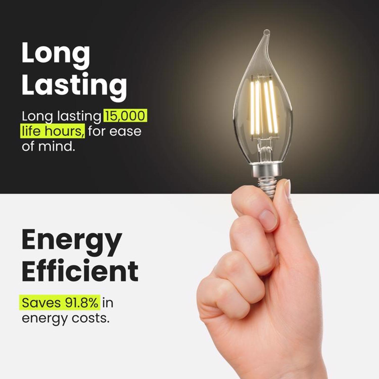 Feit Enhance CA10 (Flame Tip) E12 (Candelabra) Filament LED Bulb Soft White 40 Watt Equivalence 6 pk