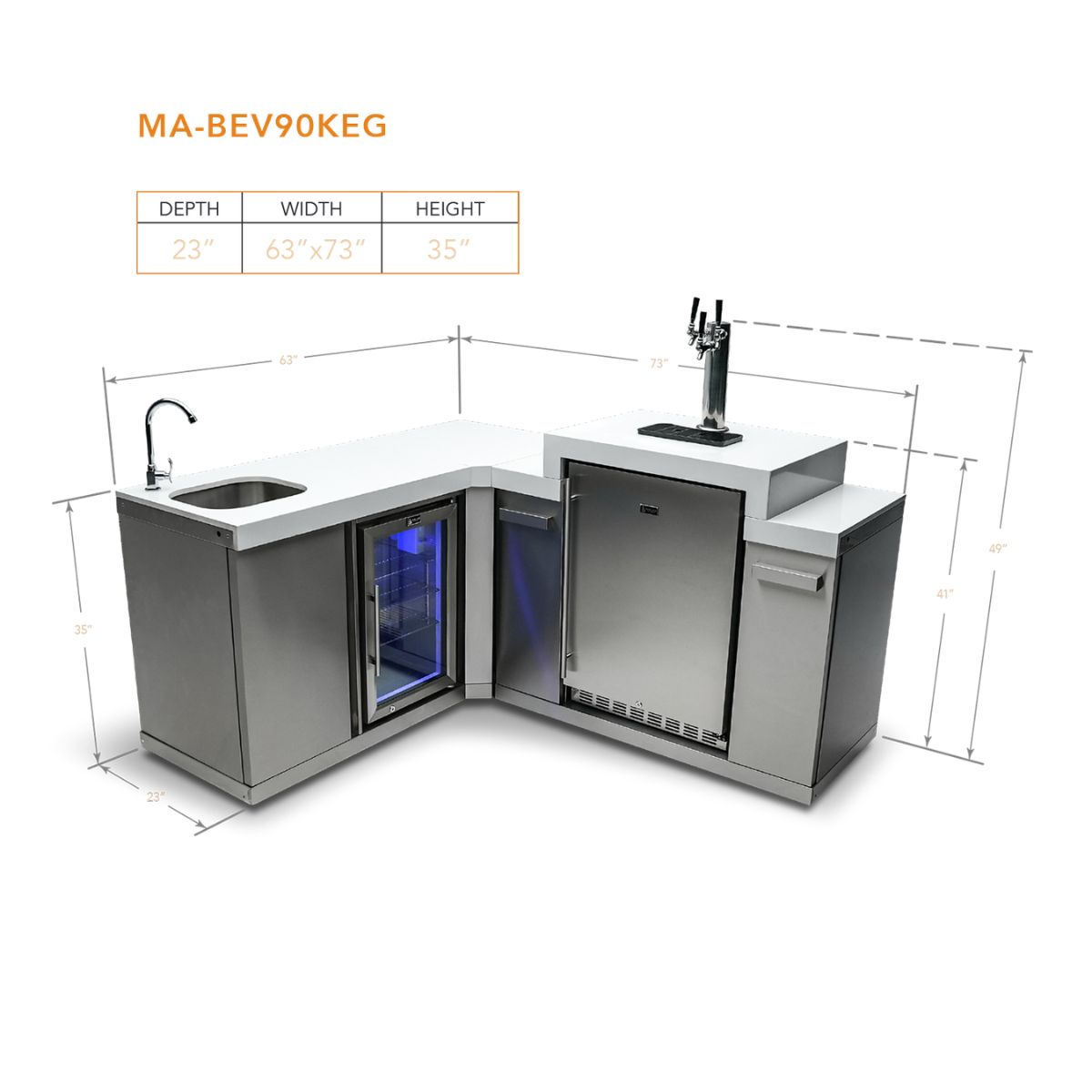 Mont Alpi Beverage center with corner, kegerator and fridge