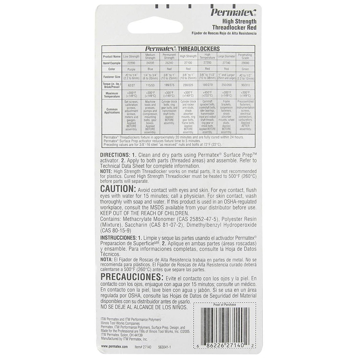 Permatex High Strength Threadlocker Liquid 1.22 fl. oz.