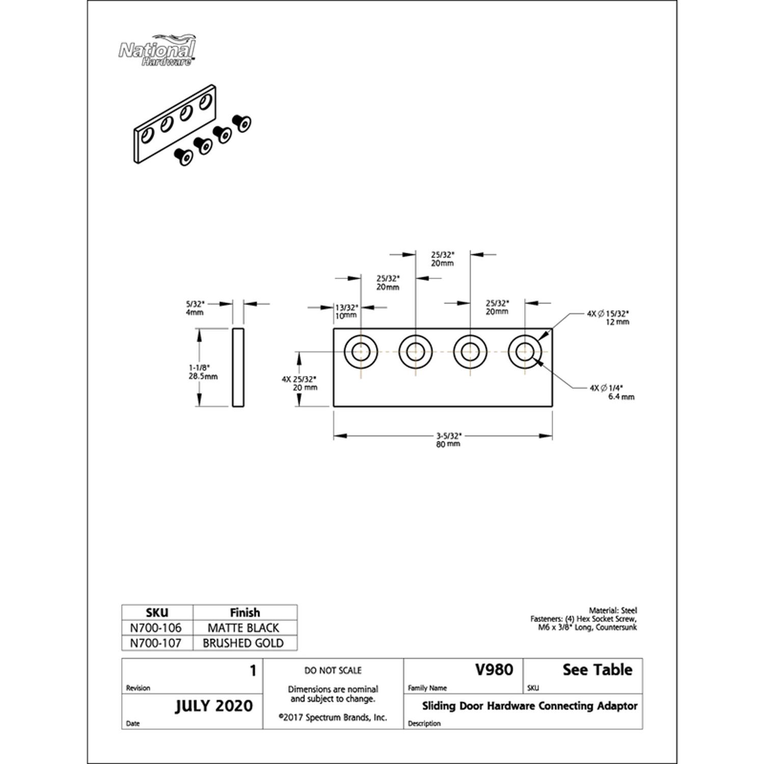 National Hardware 5/8 in. D X 3-1/8 in. L Brushed Gold Steel Sliding Door Hardware Connecting Adapte
