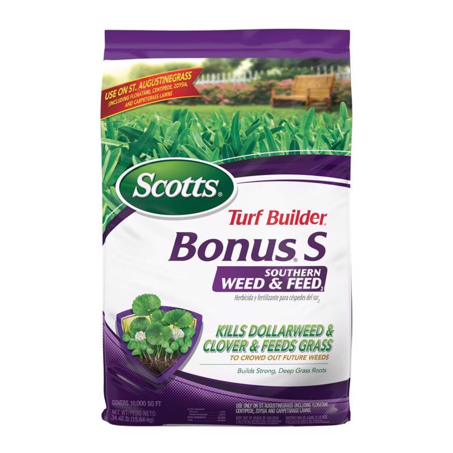 Scotts Turf Builder Bonus S Weed & Feed Southern Lawn Food For Multiple Grass Types 10000 Sq Ft