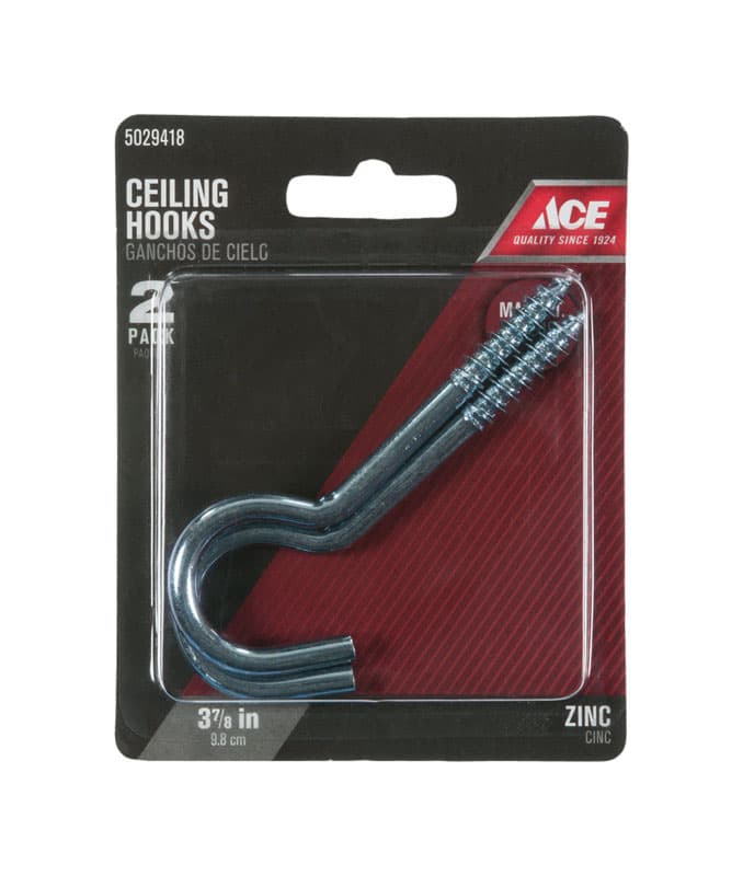 Ace Small Zinc-Plated Silver Steel 3-7/8 in. L Ceiling Hook 80 lb 2 pk