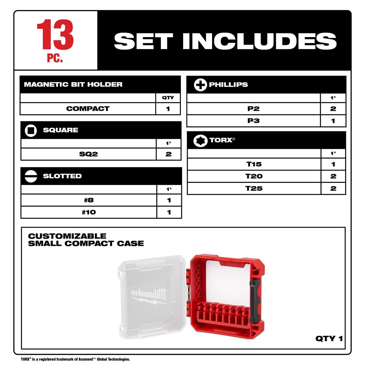 Milwaukee Shockwave Impact Duty Driver Bit Set Alloy Steel 13 pc