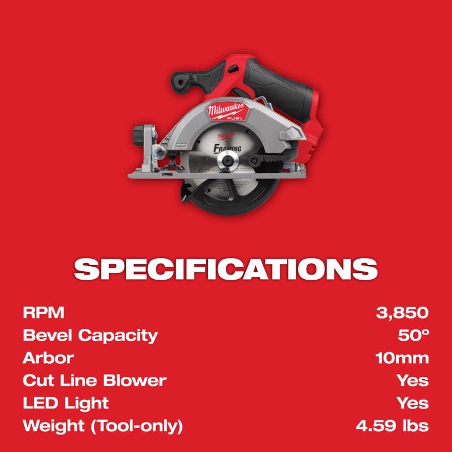 Milwaukee M12 Fuel 5-3/8 in. Cordless Brushless Circular Saw Tool Only