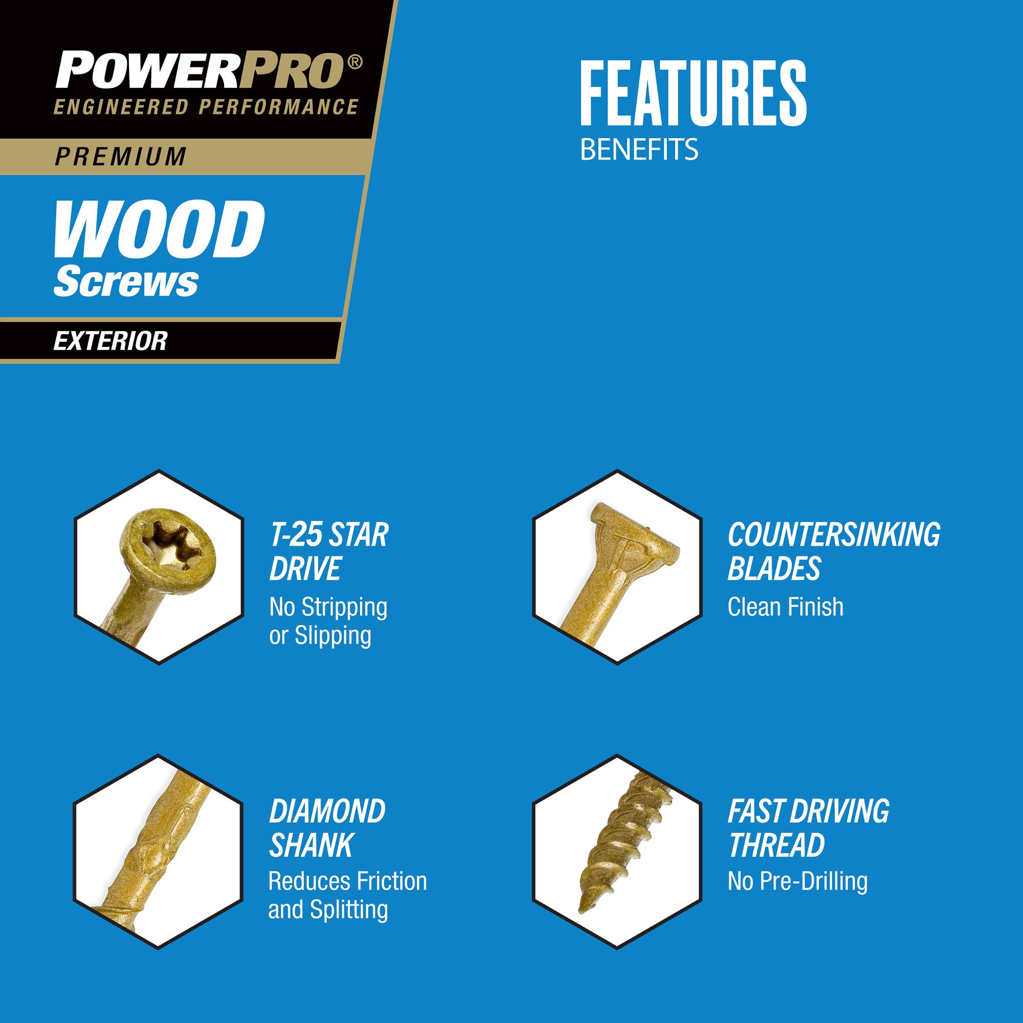 Power Pro Premium Exterior Wood Screws (#10 x 5 in.) - 194 pc