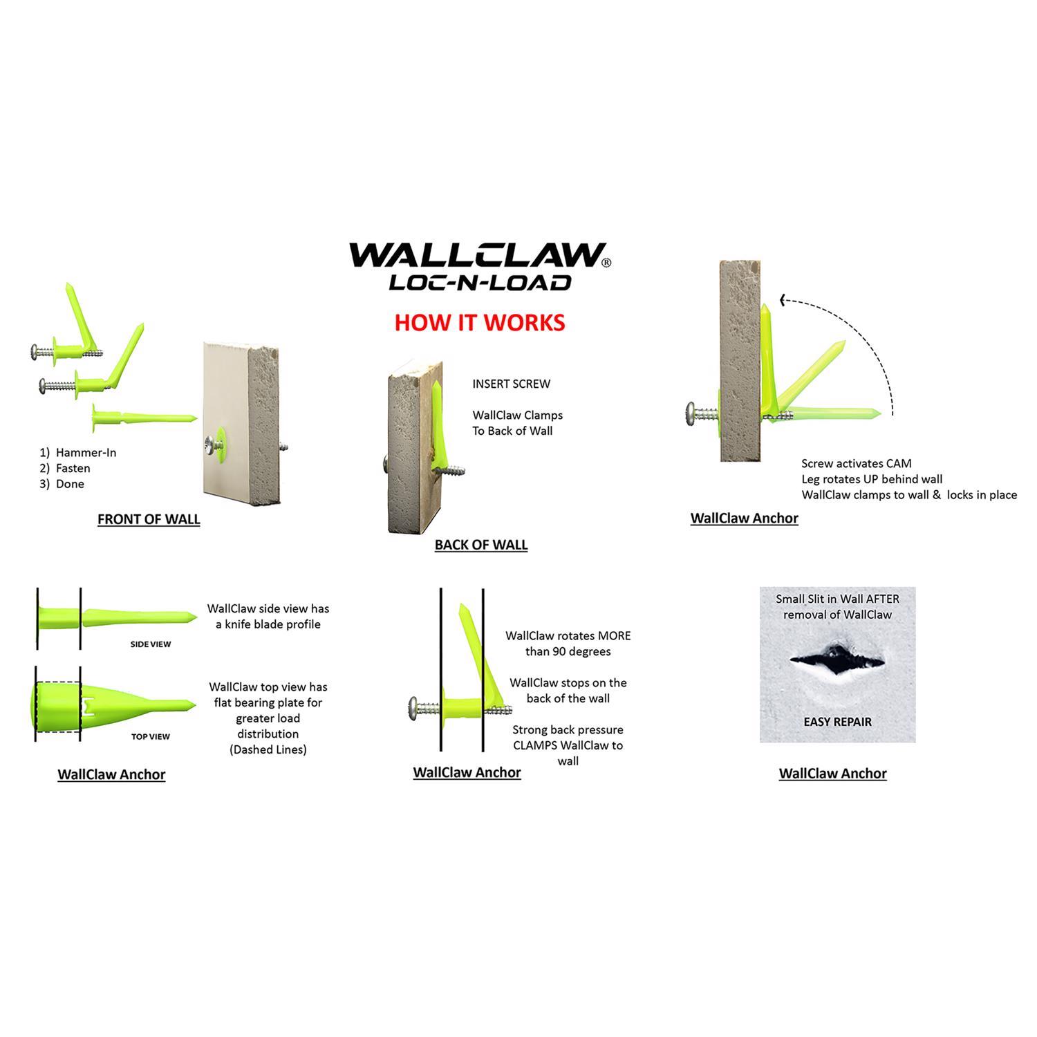 WallClaw Anchors .25 in. D X 2 in. L Plastic/Steel Pan Head Wallboard Anchors 4 pk