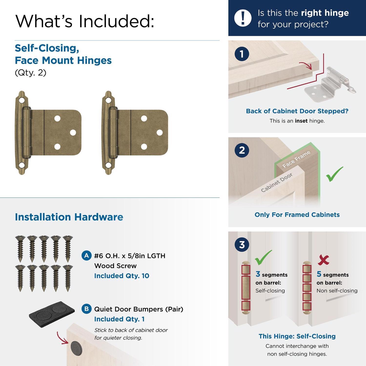 Amerock 2 in. W X 2-3/4 in. L Burnished Brass Steel Self-Closing Hinge 2 pk