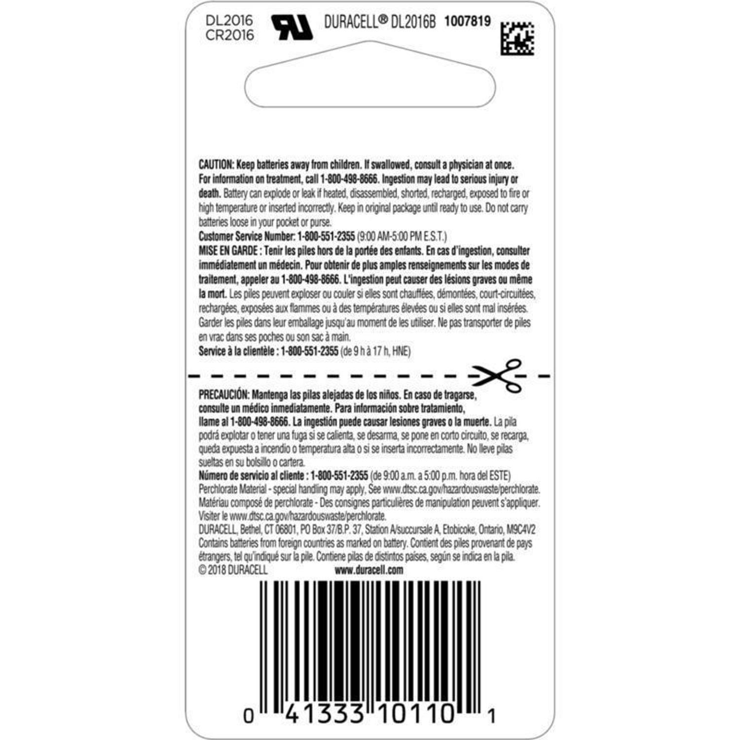 Duracell Lithium Coin 2016 3 V 75 mAh Security and Electronic Battery 1 pk