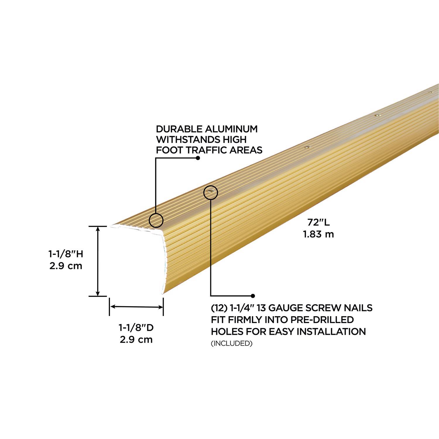 M-D Building Products 1.125 in. H X 1.125 in. W X 72 in. L Prefinished Satin Brass Aluminum Stair Ed