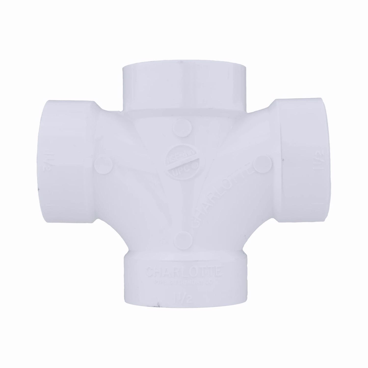 Charlotte Pipe Schedule 40 1-1/2 in. Hub X 1-1/2 in. D Hub PVC Double Sanitary Tee 1 pk
