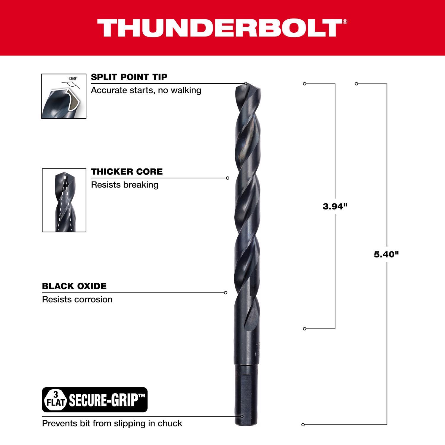Milwaukee Thunderbolt 27/64 in. X 5-3/8 in. L Black Oxide Drill Bit 3-Flat Shank 1 pc