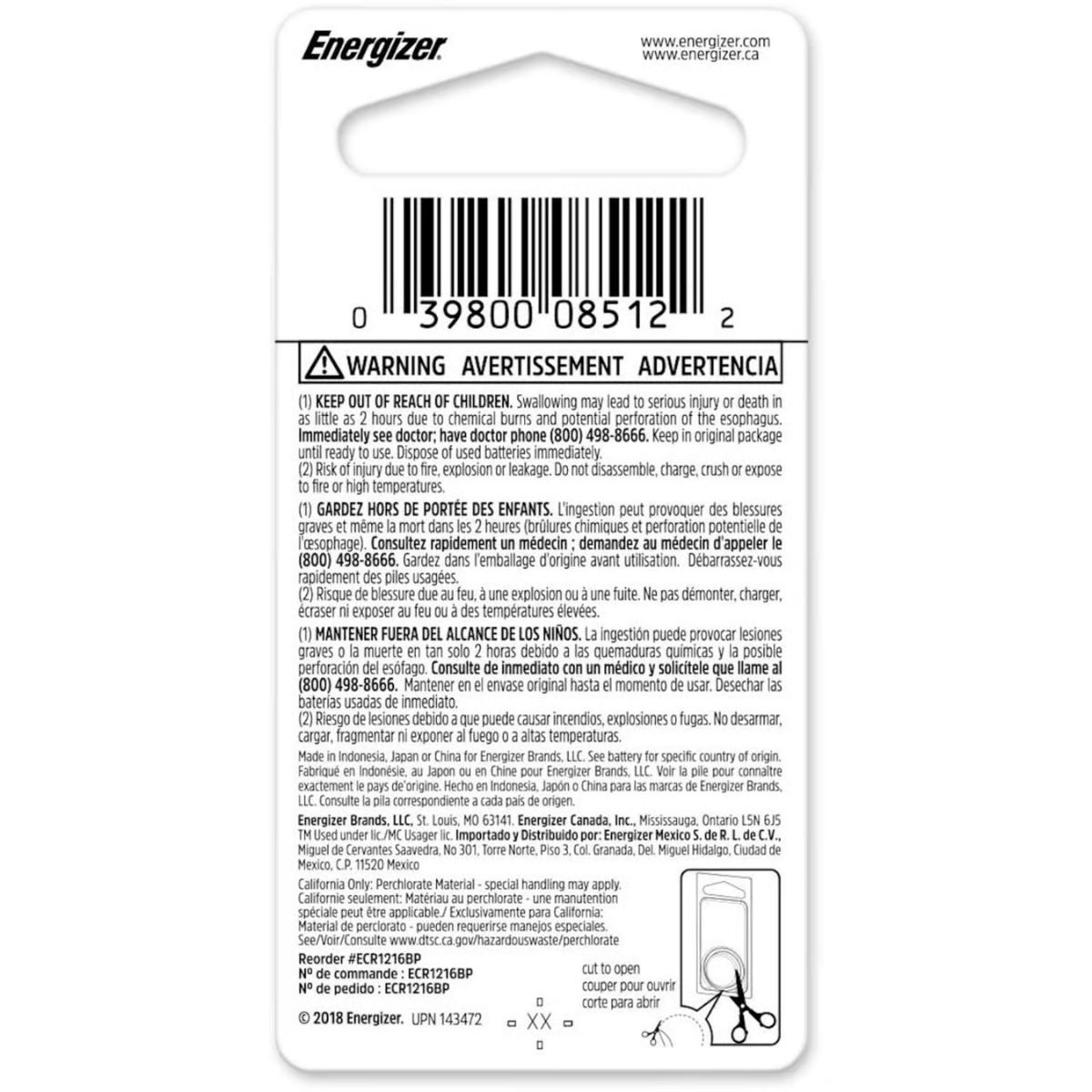 Energizer Lithium 1216 3 V Keyless Entry Battery 1 Pack