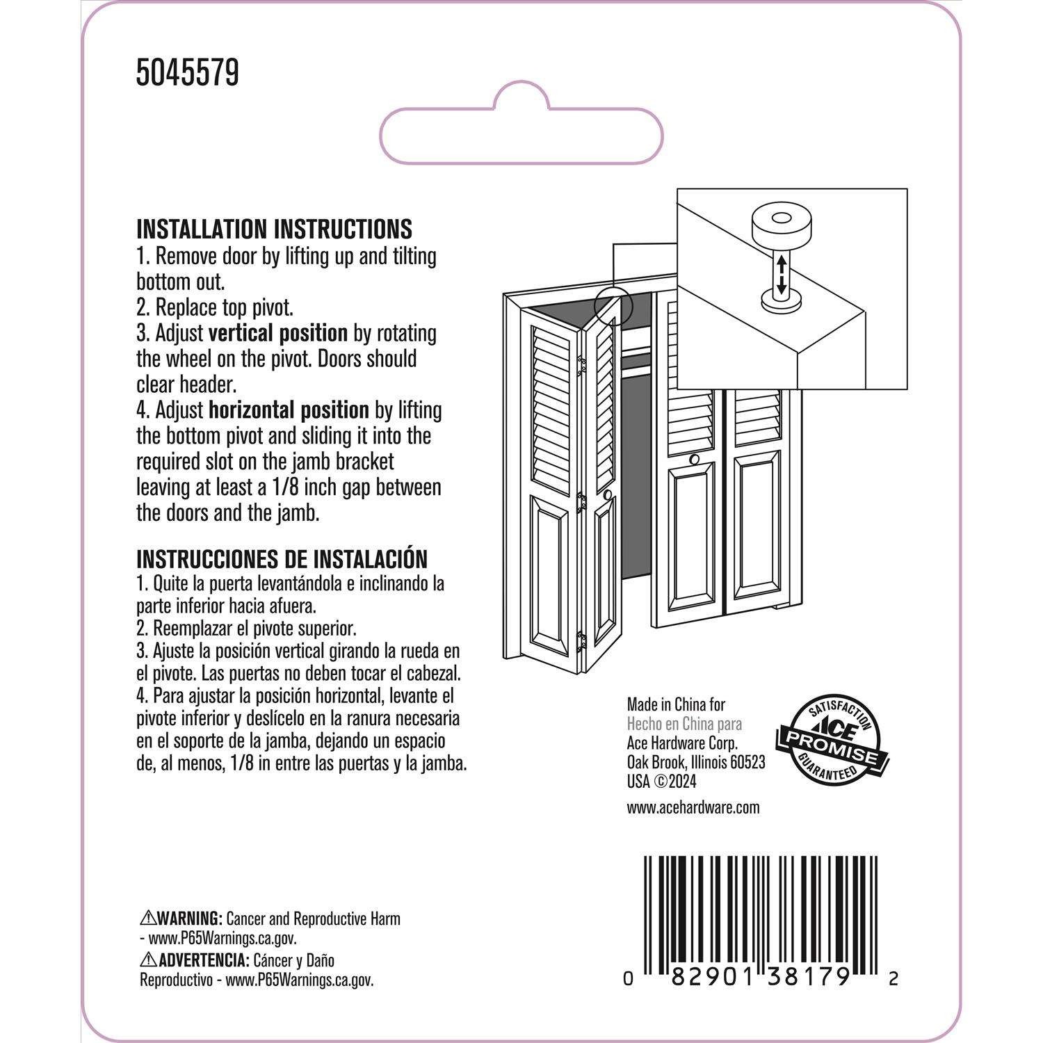 Ace White Plastic Bi-fold Door Pivot 2 pc