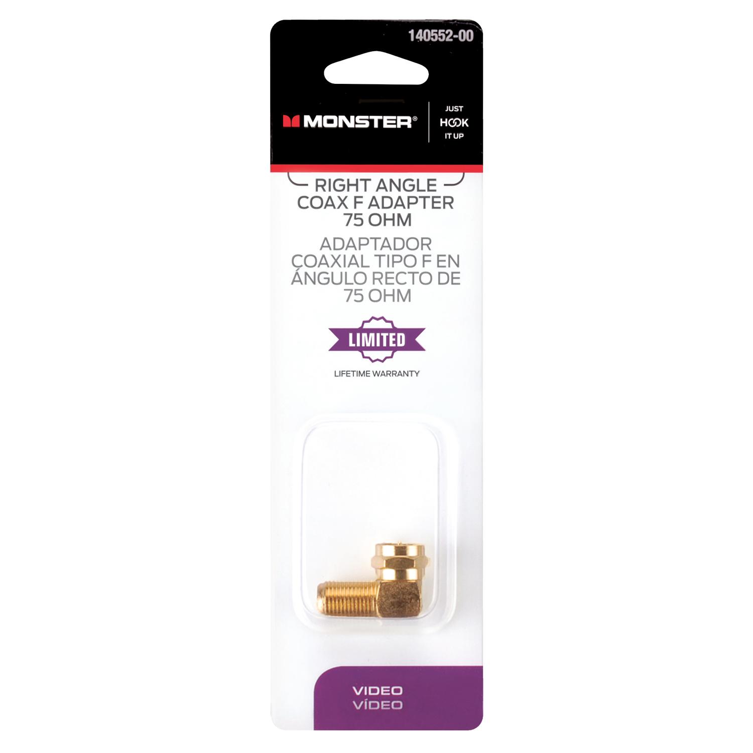 Monster Just Hook It Up Right Angle Coax F Adapter 75 ohm 1 pk