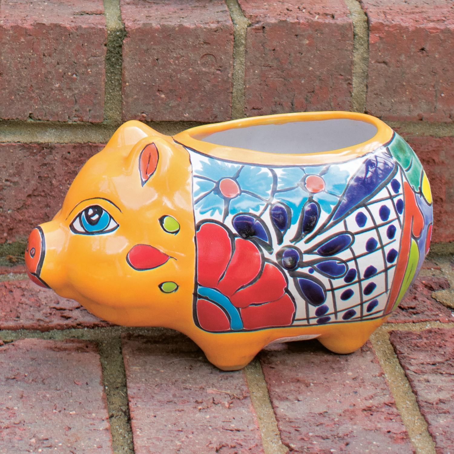 Avera Products Talavera 6 in. H X 9 in. W Ceramic Pig Planter Assorted