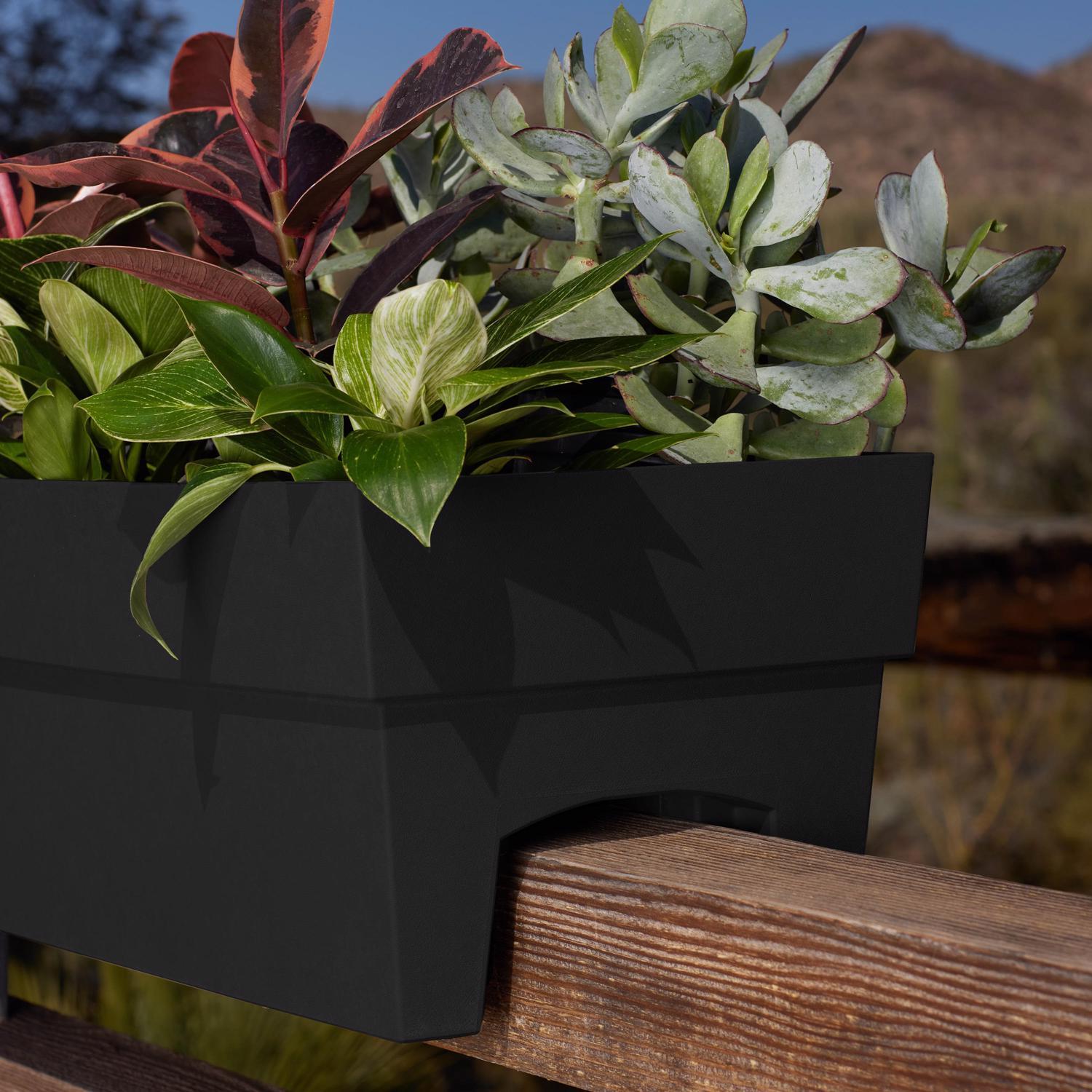 Bloem Finley 9.5 in. H X 11.74 in. W X 24 in. D Plastic Deck Rail Planter Black