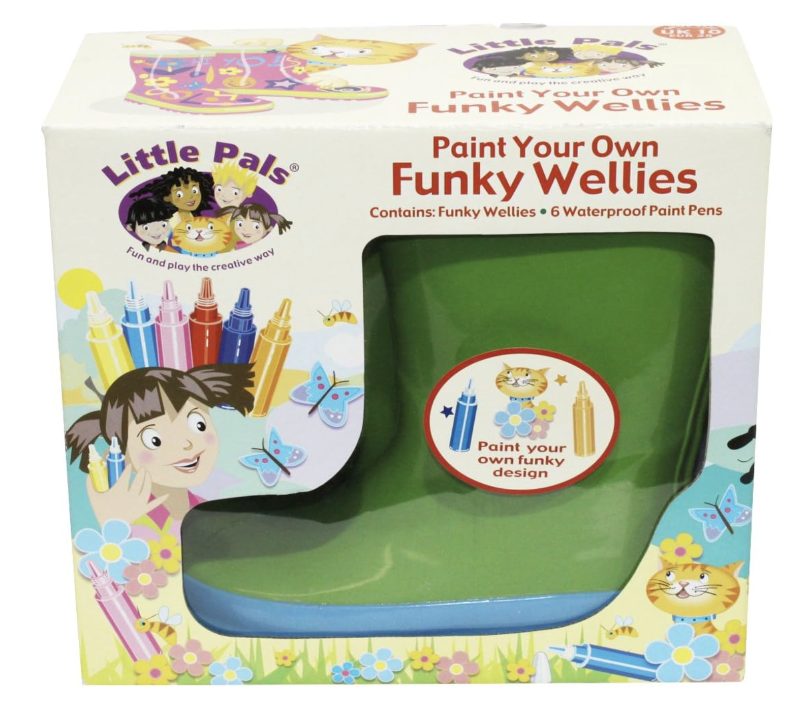 Tierra Garden Little Pals Kids Paint Your Own Funky Wellies, Green with Blue Trim, Size Medium US 11.5
