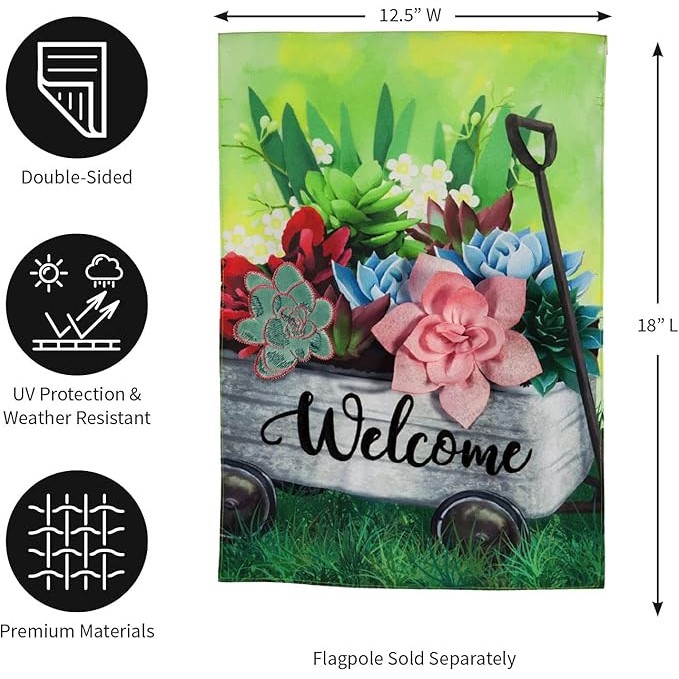 Evergreen Flag Galvanized Wagon and Succulents Linen Garden Flag - 12.5 in. x 18 in.