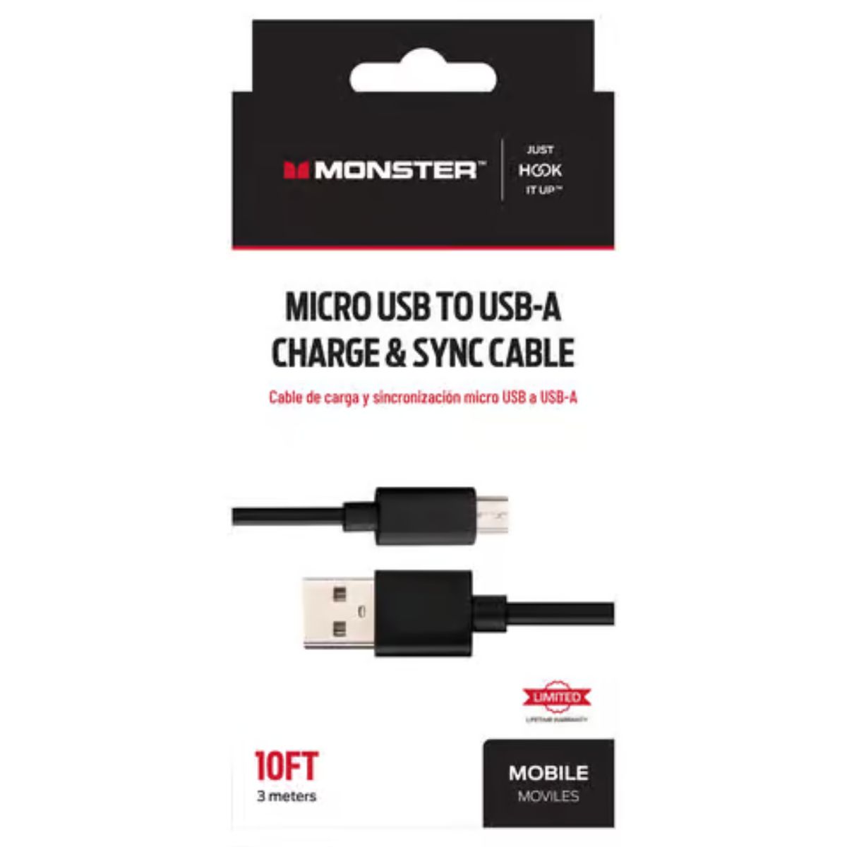 Monster Just Hook It Up USB A to Micro USB Charge and Sync Cable 10 ft. Black