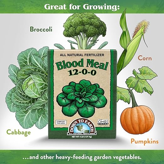 Down To Earth All Natural Fertilizers Organic Blood Meal - High Nitrogen Plant Food for Green Growth 12-0-0, 4 lb