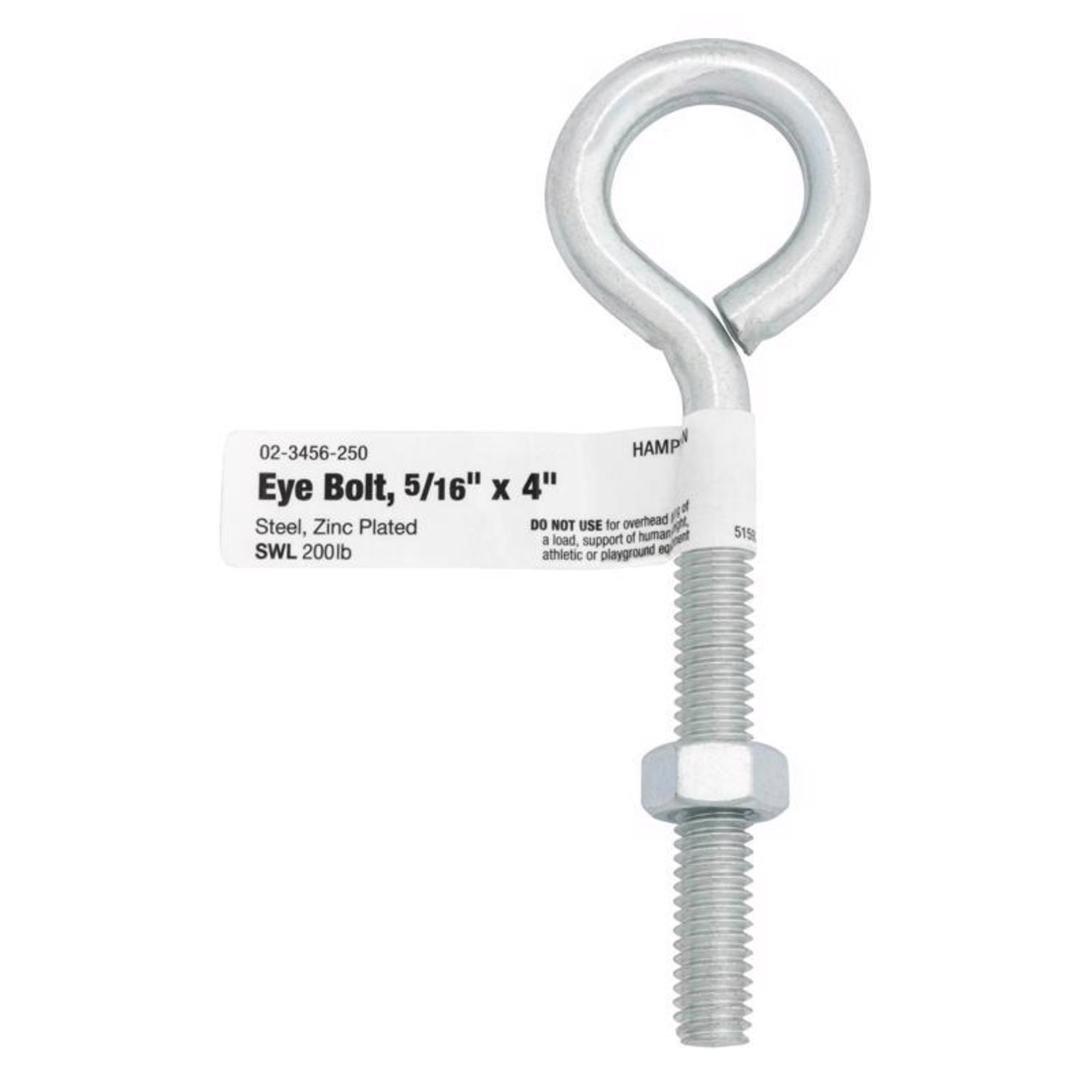 Hampton 5/16 in. X 4 in. L Zinc-Plated Steel Eyebolt Nut Included