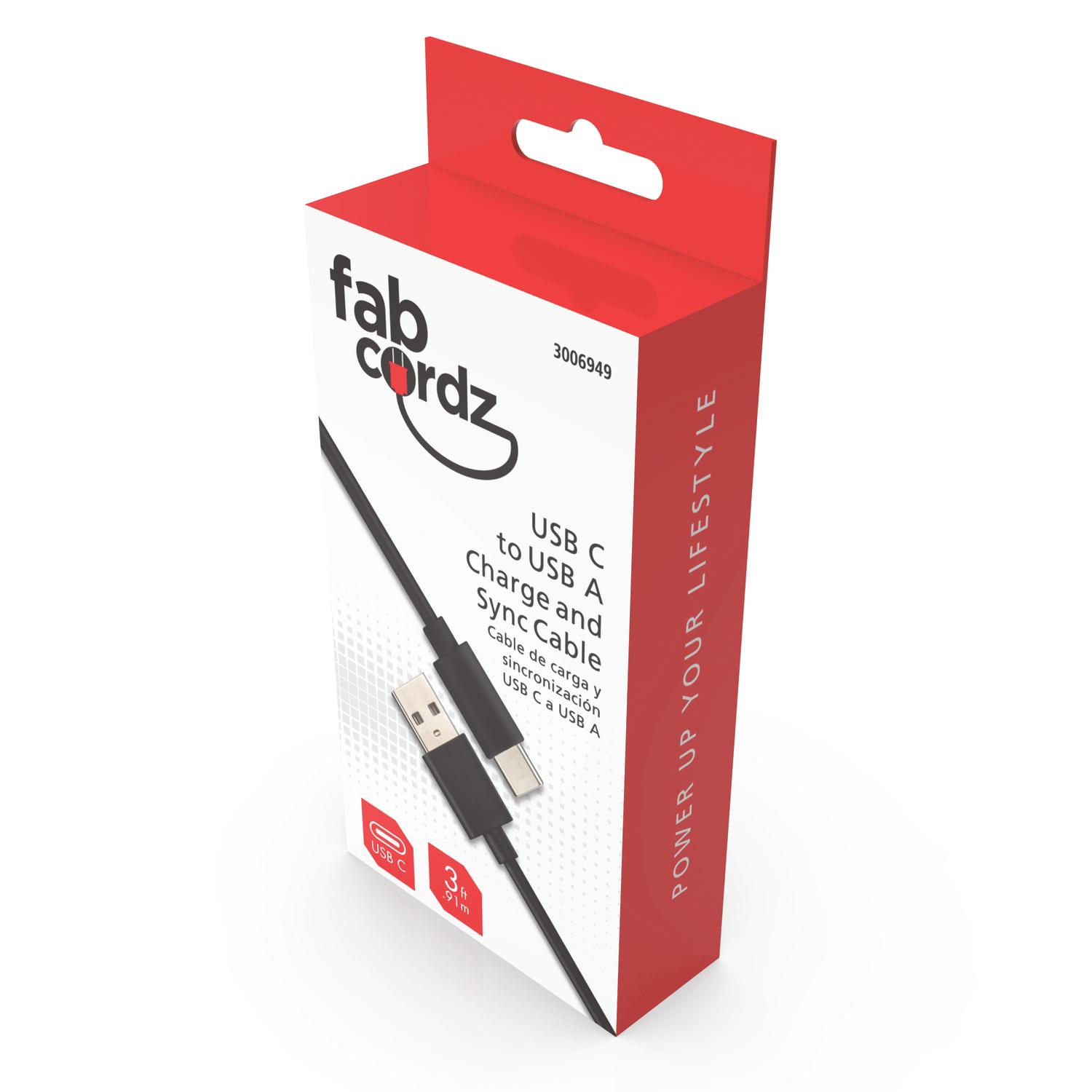 Fabcordz USB-C to USB-A Charge and Sync Cable 3 ft. Black