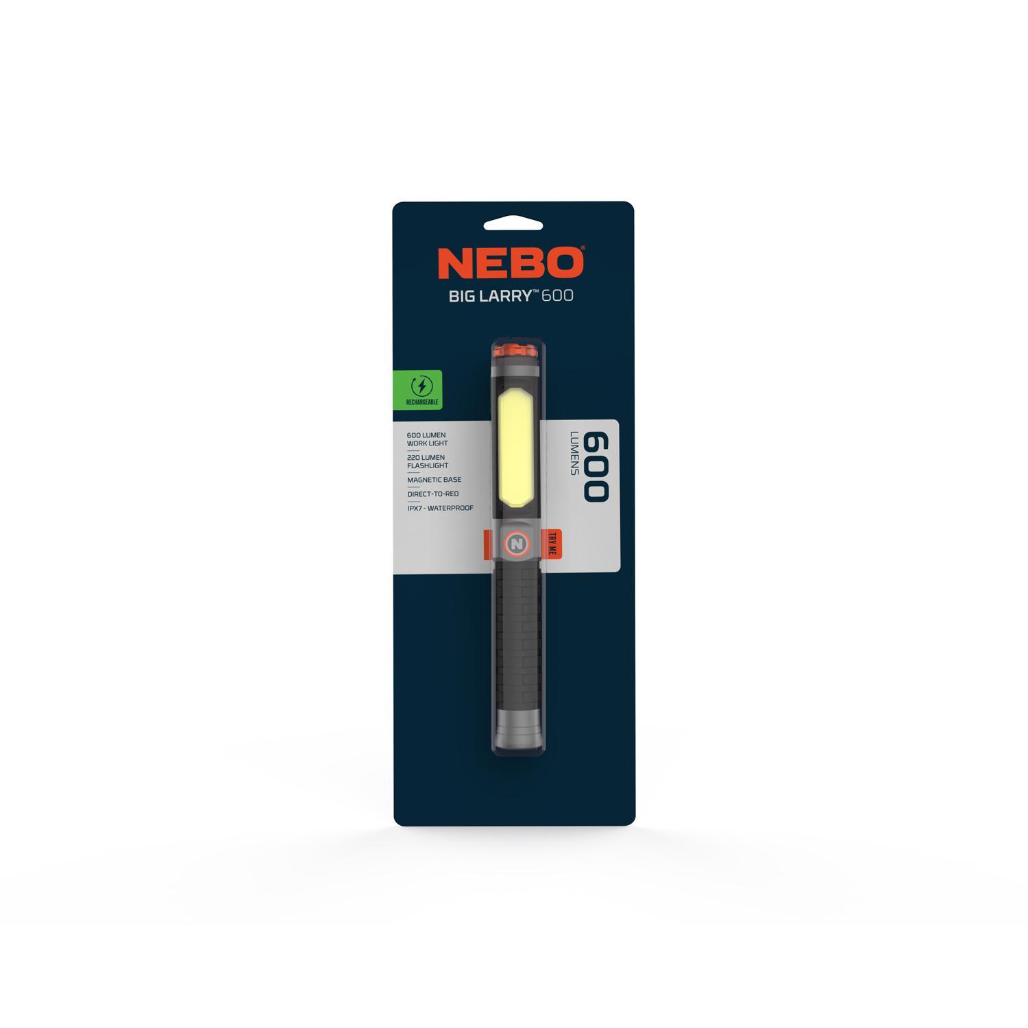 NEBO Big Larry 600 lm Black/Gray LED Rechargeable Work Light Flashlight 18650 Battery