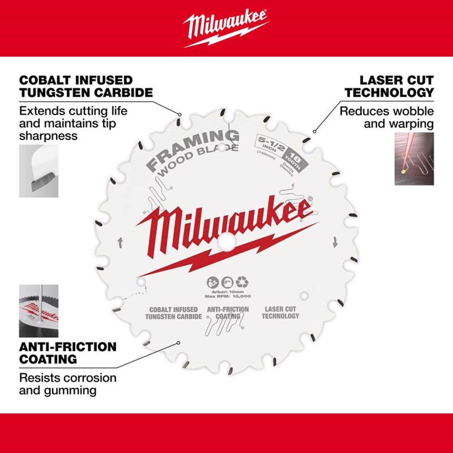 Milwaukee 5-1/2 in. D X 10 mm Tungsten Carbide Framing Blade 18 teeth 1 pk
