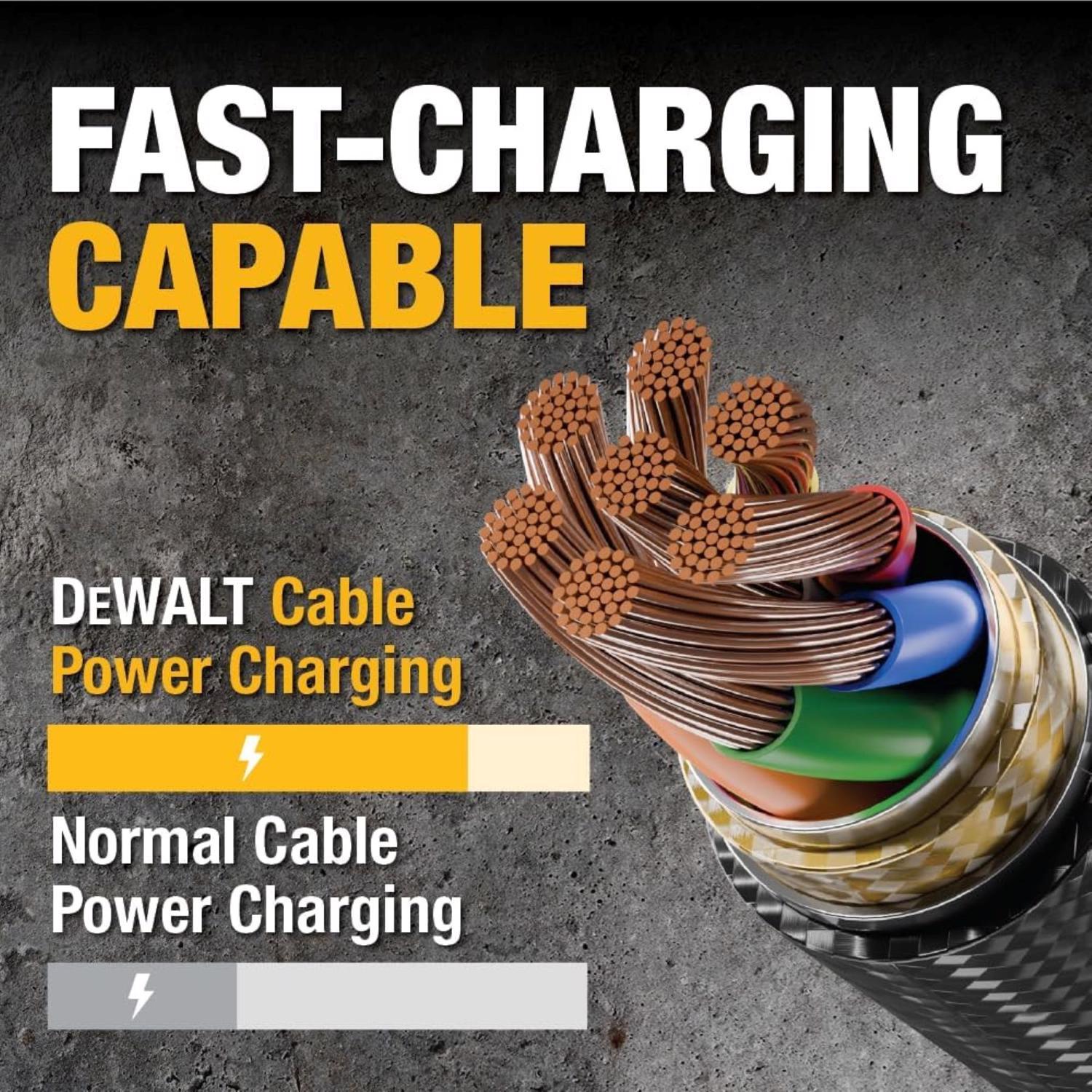 DeWalt Lightning to USB Charge and Sync Cable 10 ft. Black/Yellow