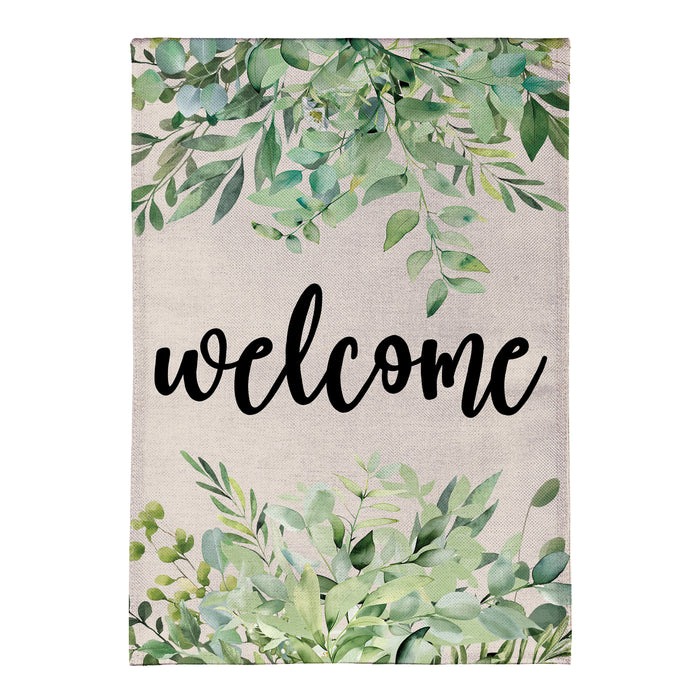 Evergreen Greenery Welcome Burlap Garden Flag