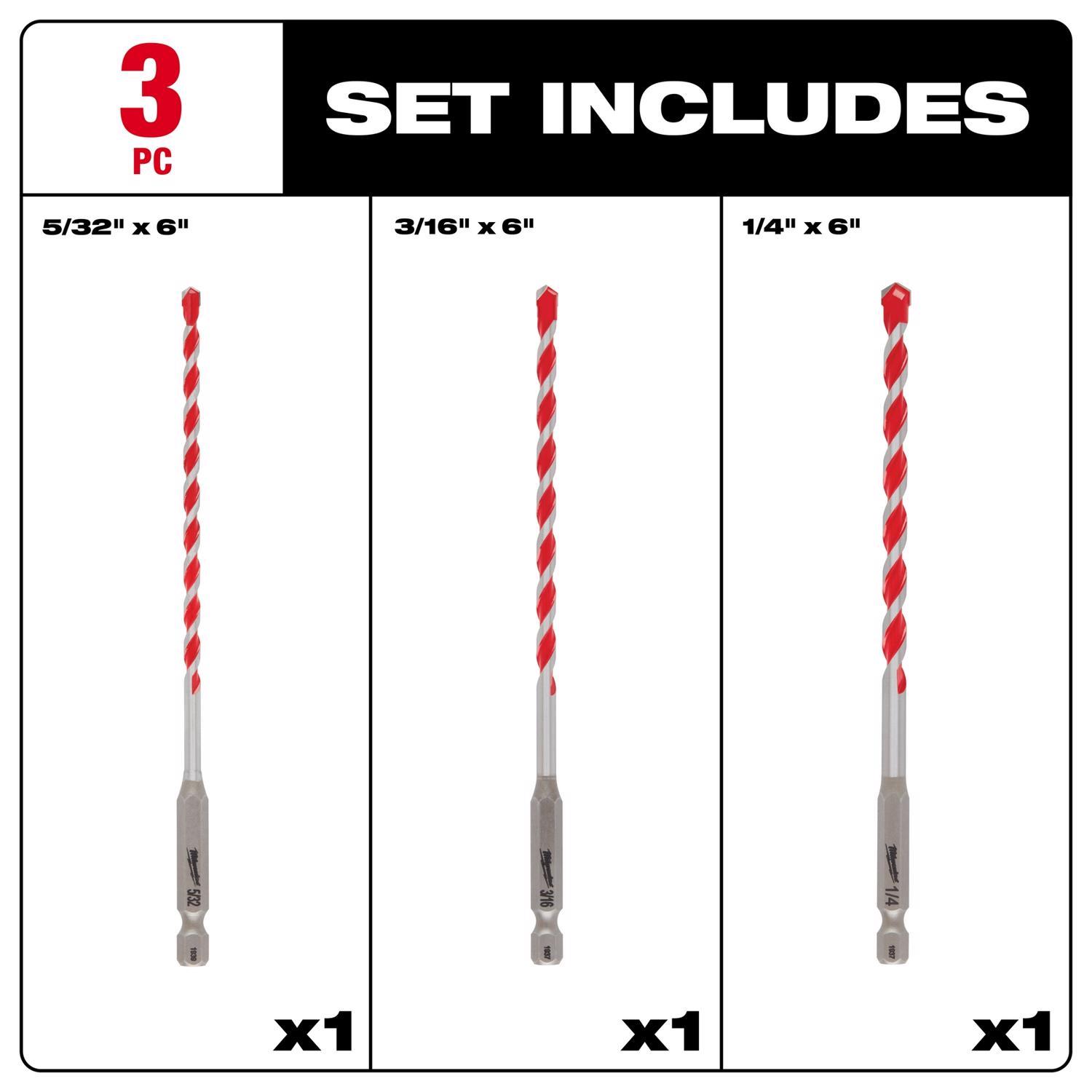 Milwaukee Shockwave 6 in. L Carbide Hammer Drill Bit Set Hex Shank 3 pc