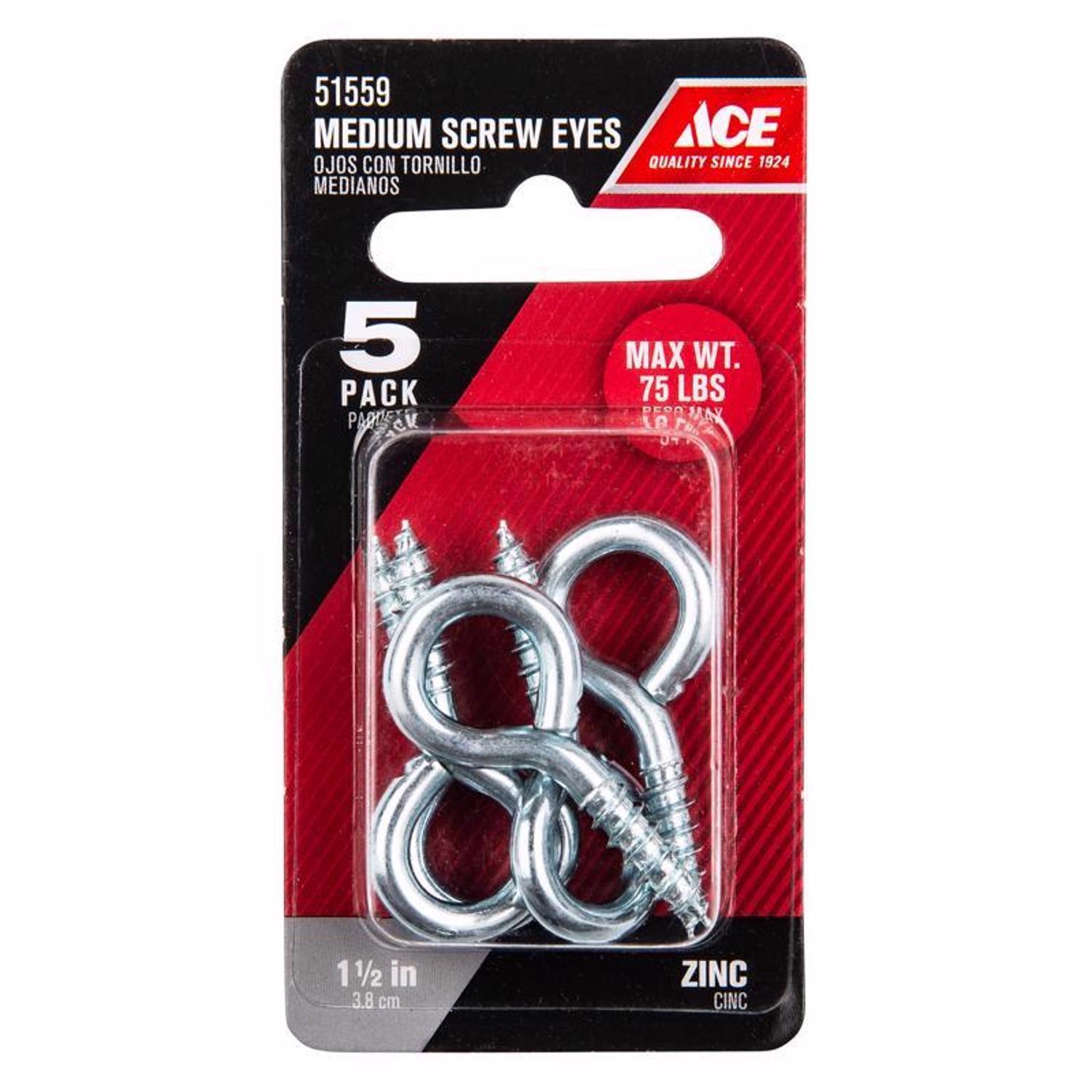 Ace 3/16 in. D X 1-1/2 in. L Zinc-Plated Steel Screw Eye 75 lb. cap. 5 pk