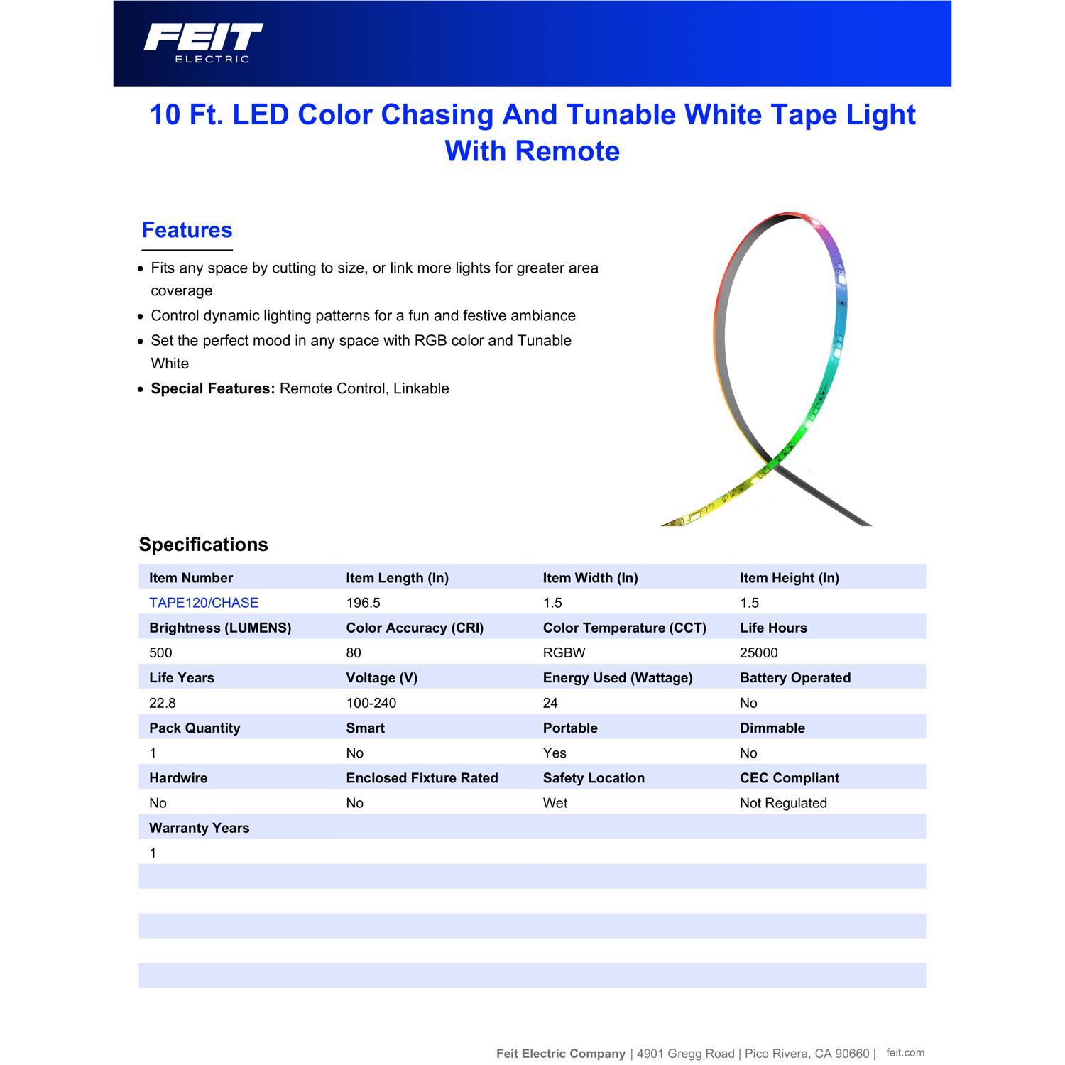 Feit 10 ft. L Color Changing Plug-In LED Tape Light 1 pk