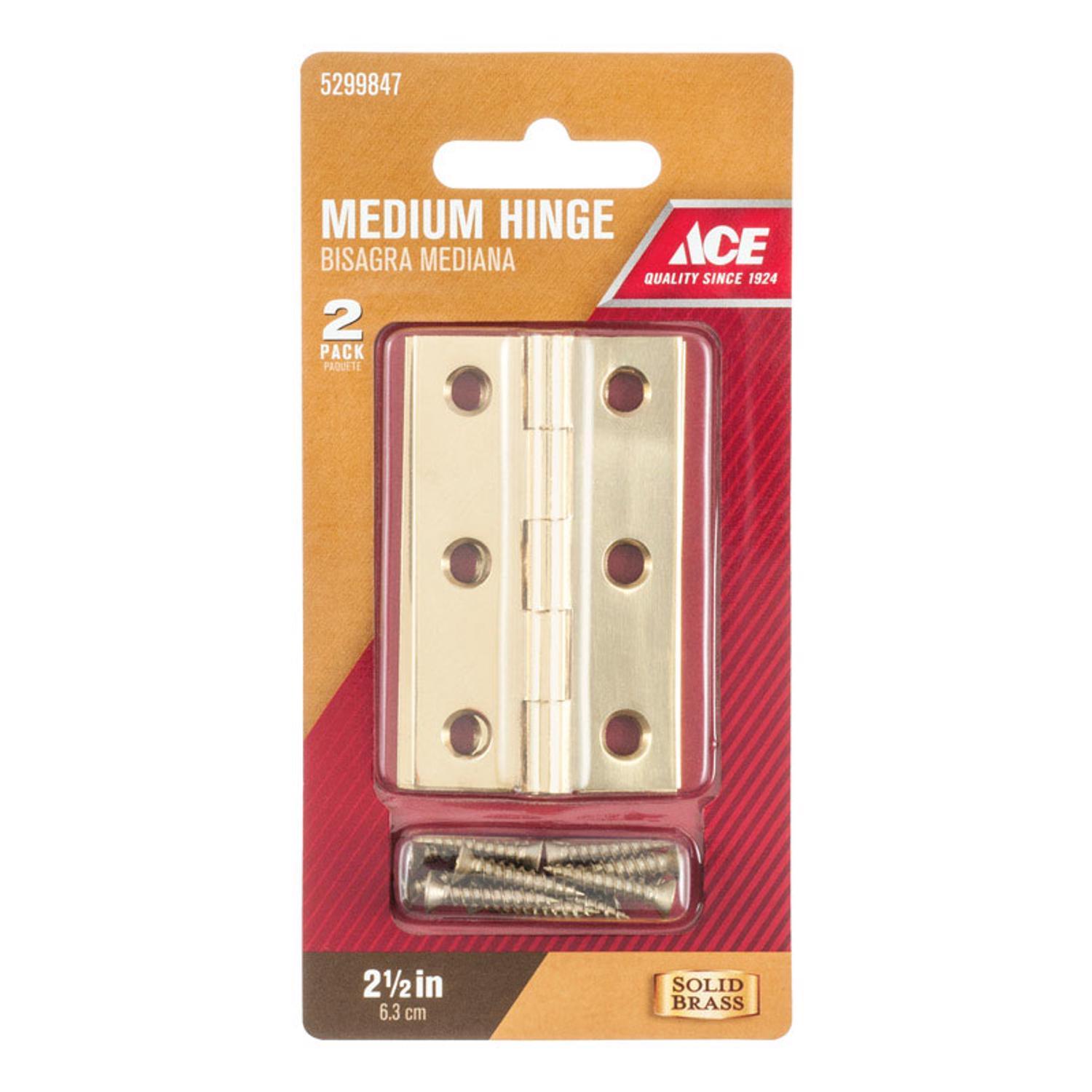 Ace 2-1/2 in. W X 1-9/16 in. L Polished Brass Brass Medium Hinge 2 pk