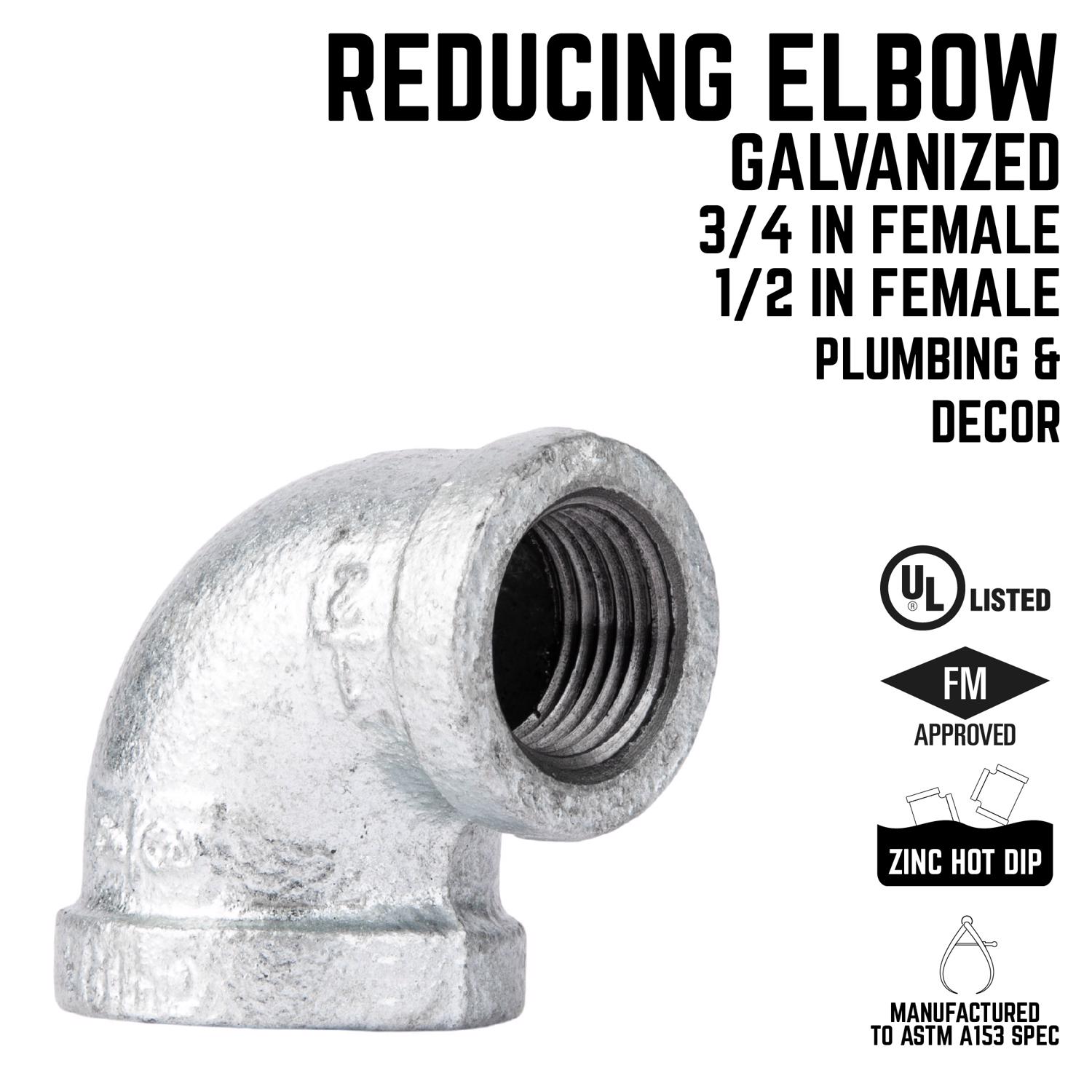 STZ Industries 3/4 in. FIP X 1/2 in. D FIP Galvanized Malleable Iron 90 degree Reducing Elbow