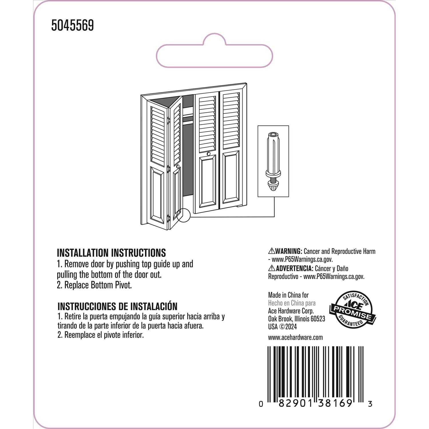 Ace Matte White Steel Bi-Fold Closet Door Pivot 2 pc