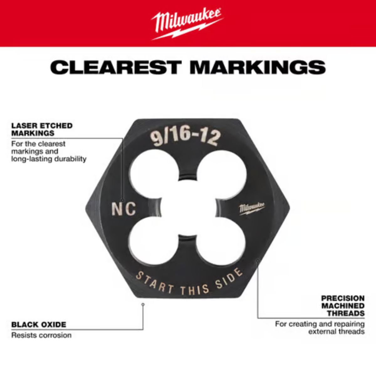 Milwaukee SAE 9/16-18 NF 1-7/16 in. Hex Threading Die