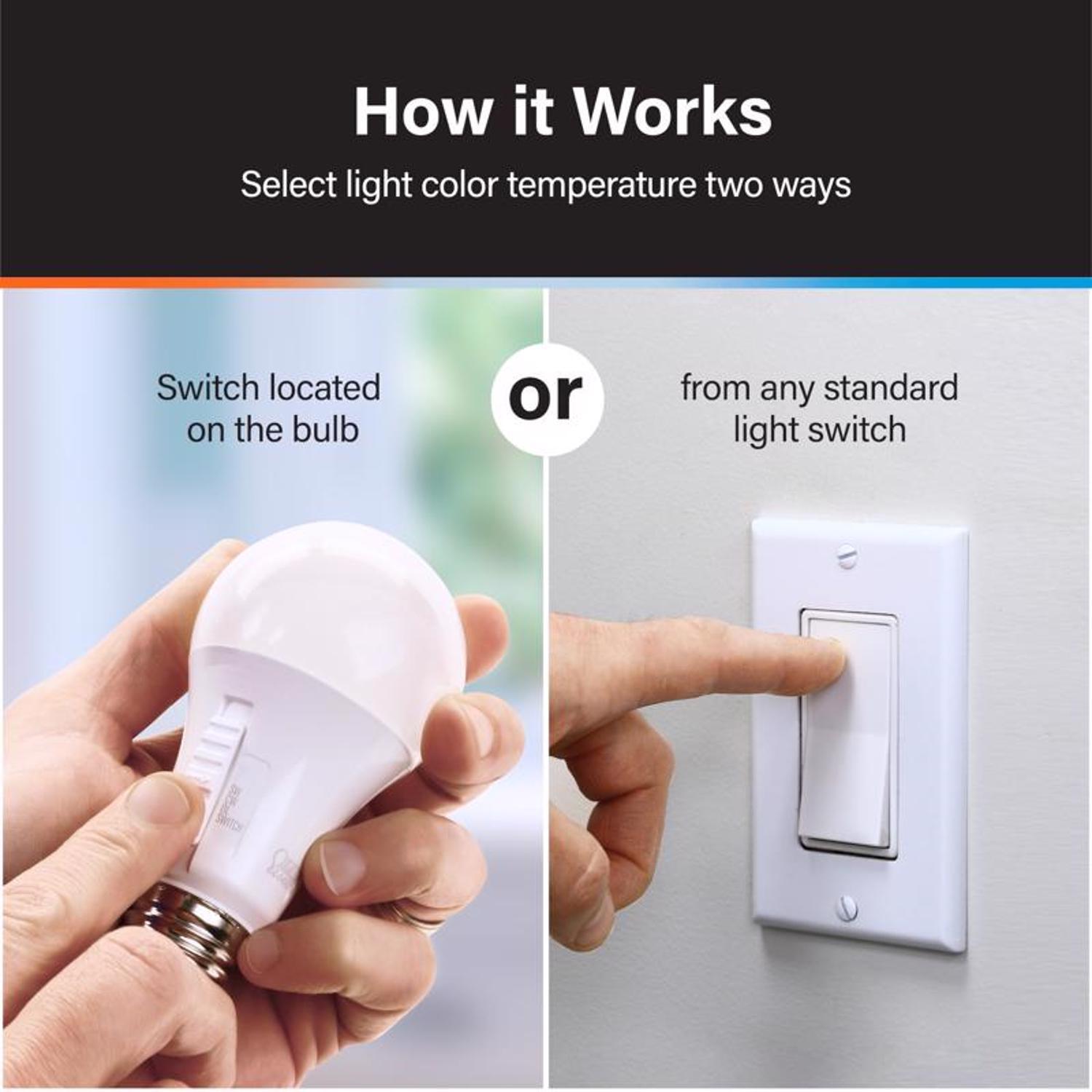 Feit A19 E26 (Medium) LED Bulb Adjustable White 75 Watt Equivalence 2 pk