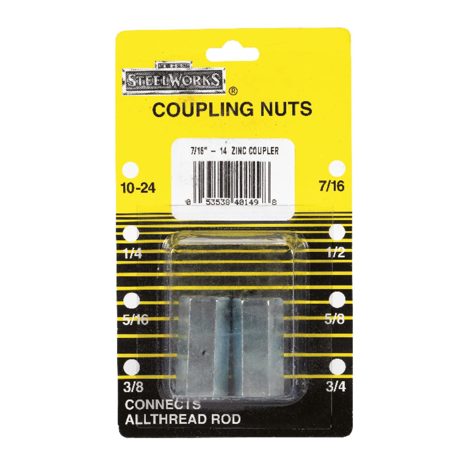 Boltmaster 7/16 - 14 in. Steel Coupling Nut 2 pk