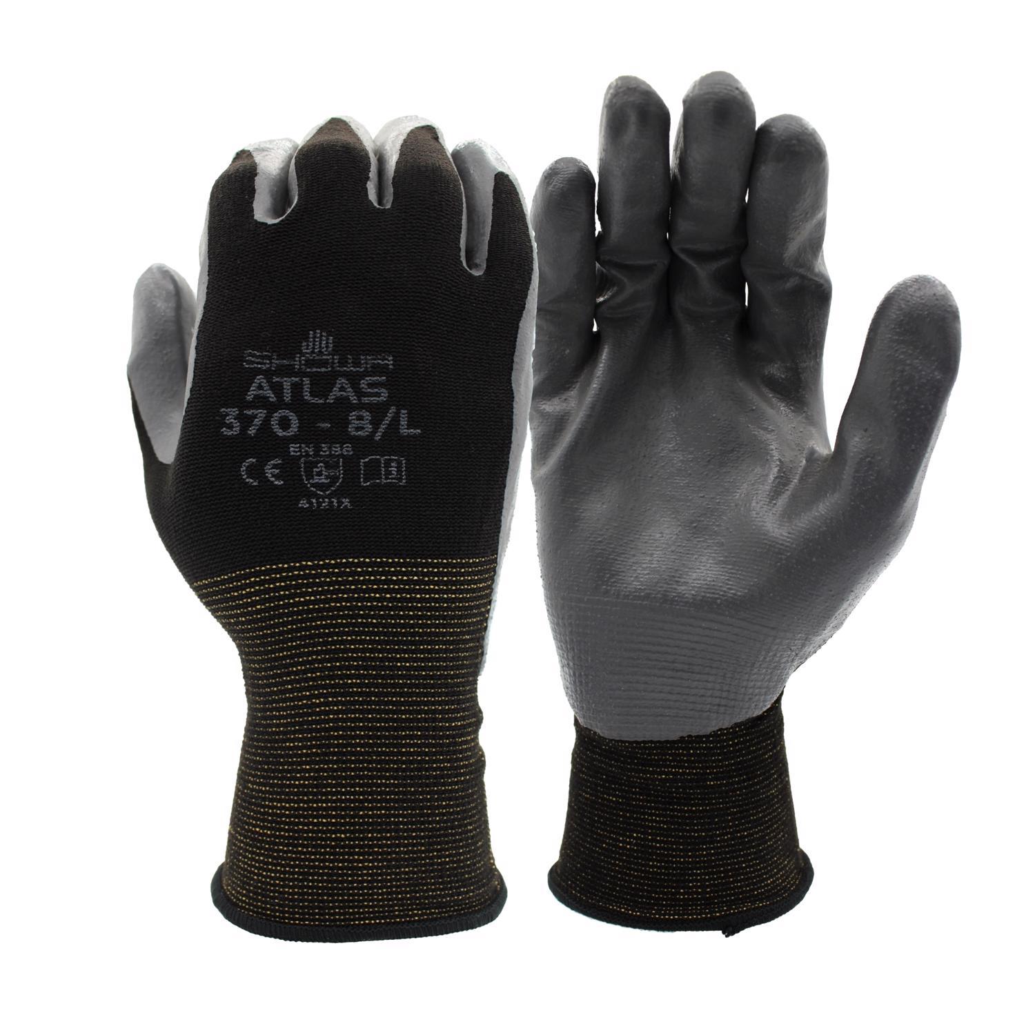 SHOWA ATLAS 370B Unisex Indoor/Outdoor Dipped Work Gloves Black/Gray L 1 pair