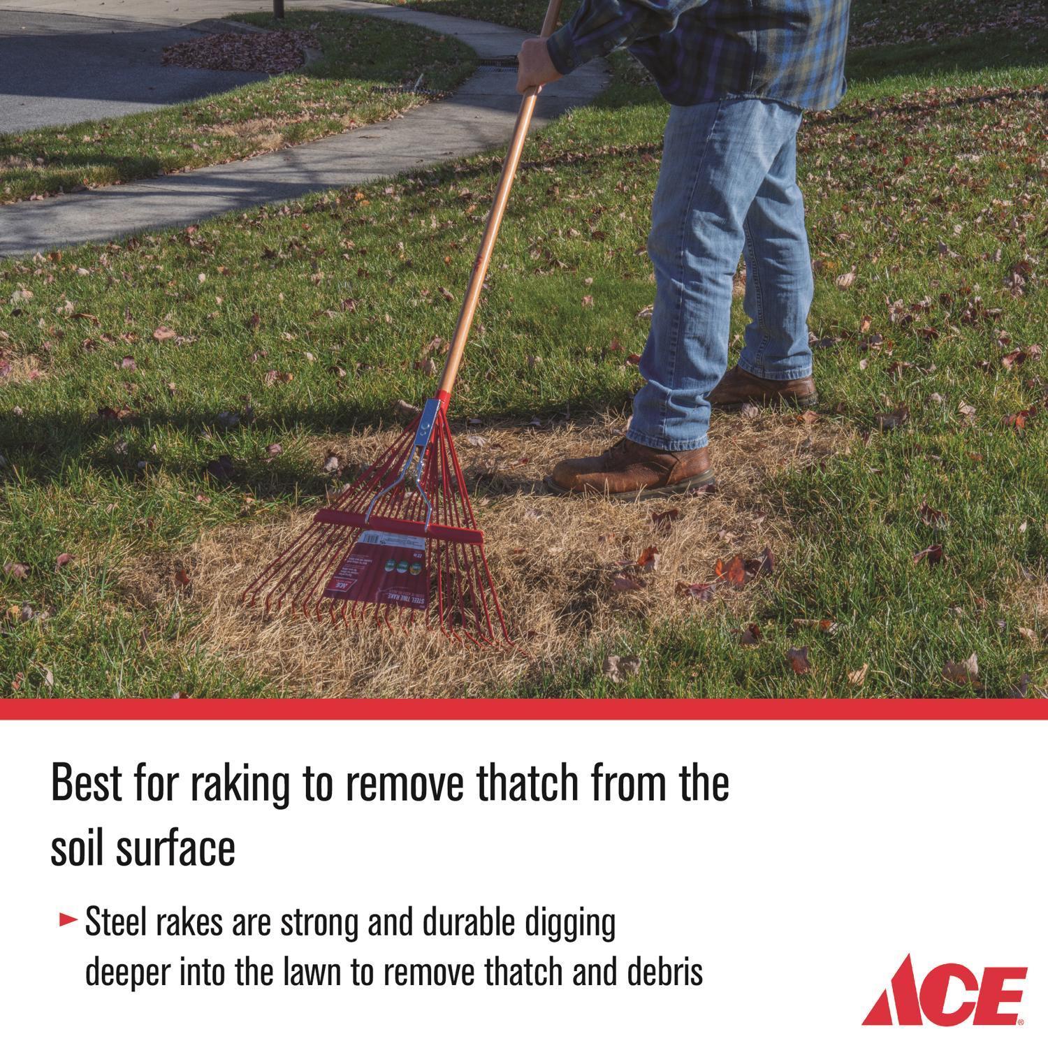 Ace 64.5 in. 22 Tine Steel Rake Wood Handle