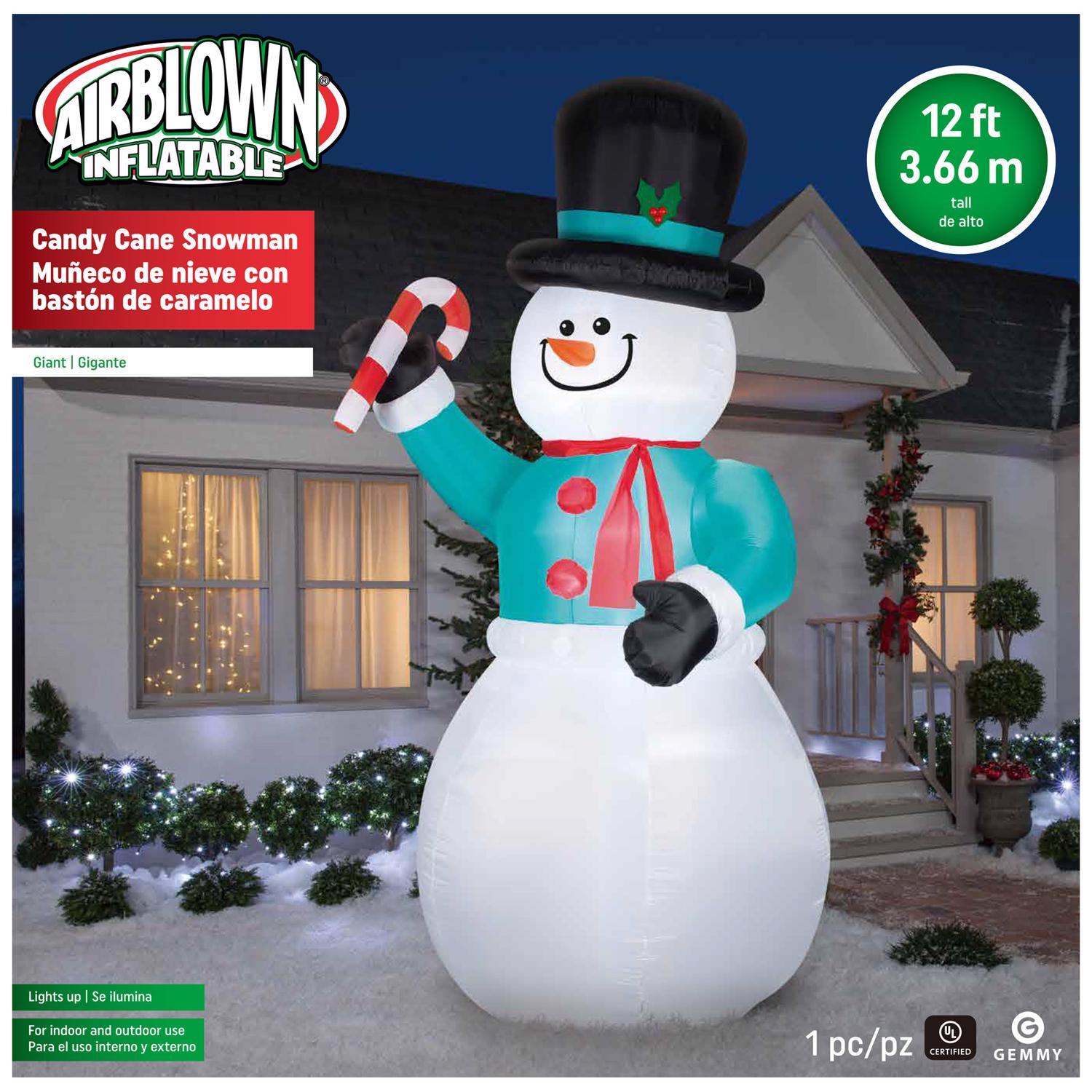Gemmy LED Snowman with Candycane 12 ft. Inflatable