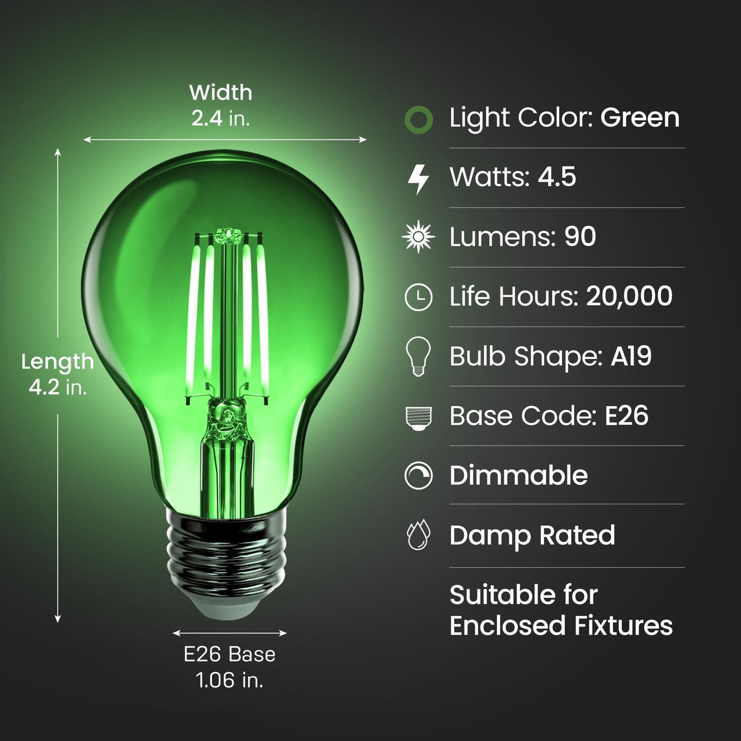 Feit A19 E26 (Medium) Filament LED Bulb Green 30 Watt Equivalence 1 pk
