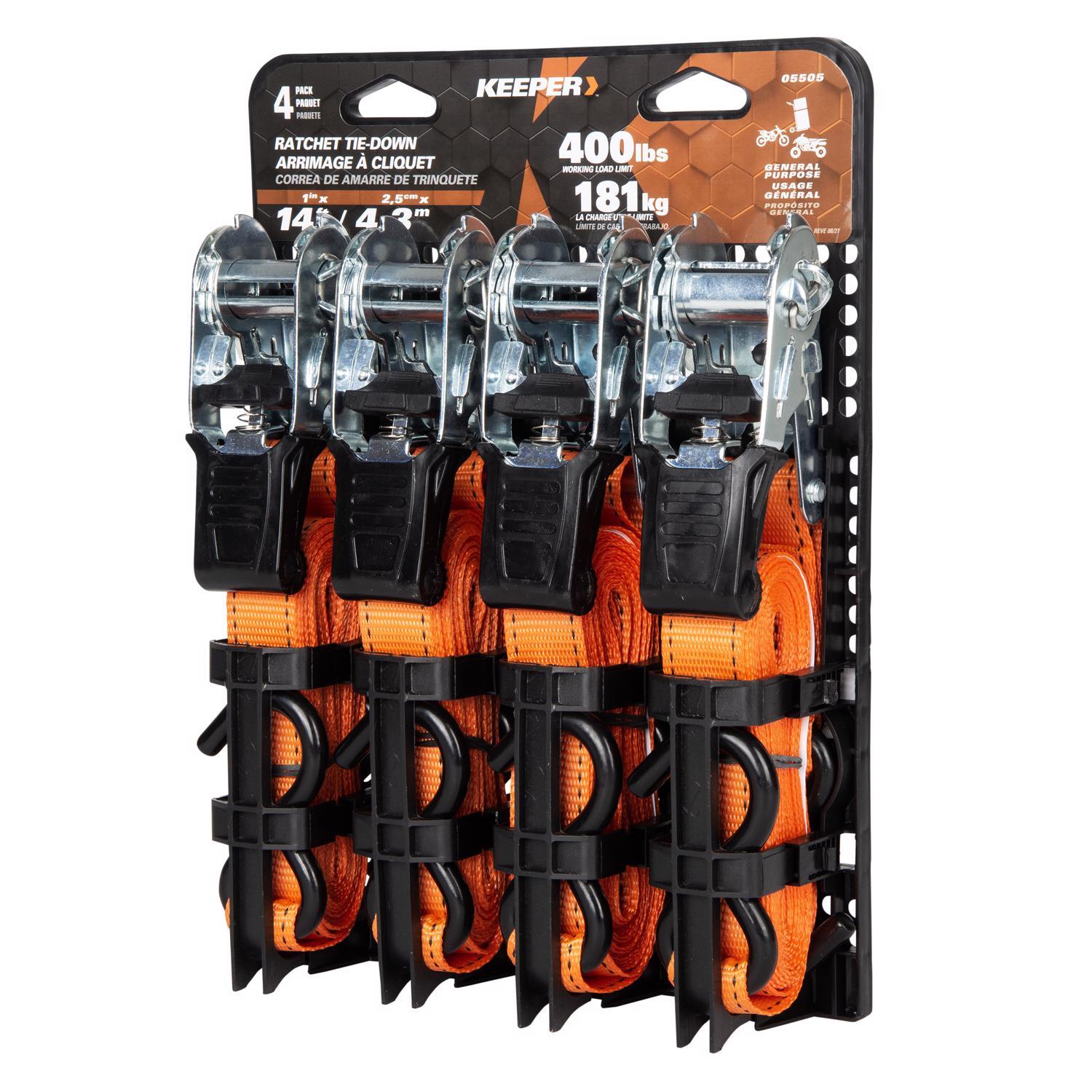 Keeper 1 in. W X 14 ft. L Orange Tie Down w/Ratchet 400 lb 4 pk