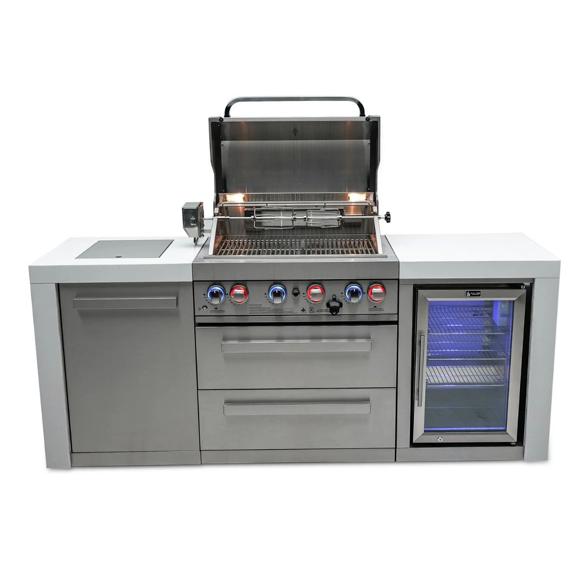 Mont Alpi 4-Burner Deluxe island with a fridge cabinet